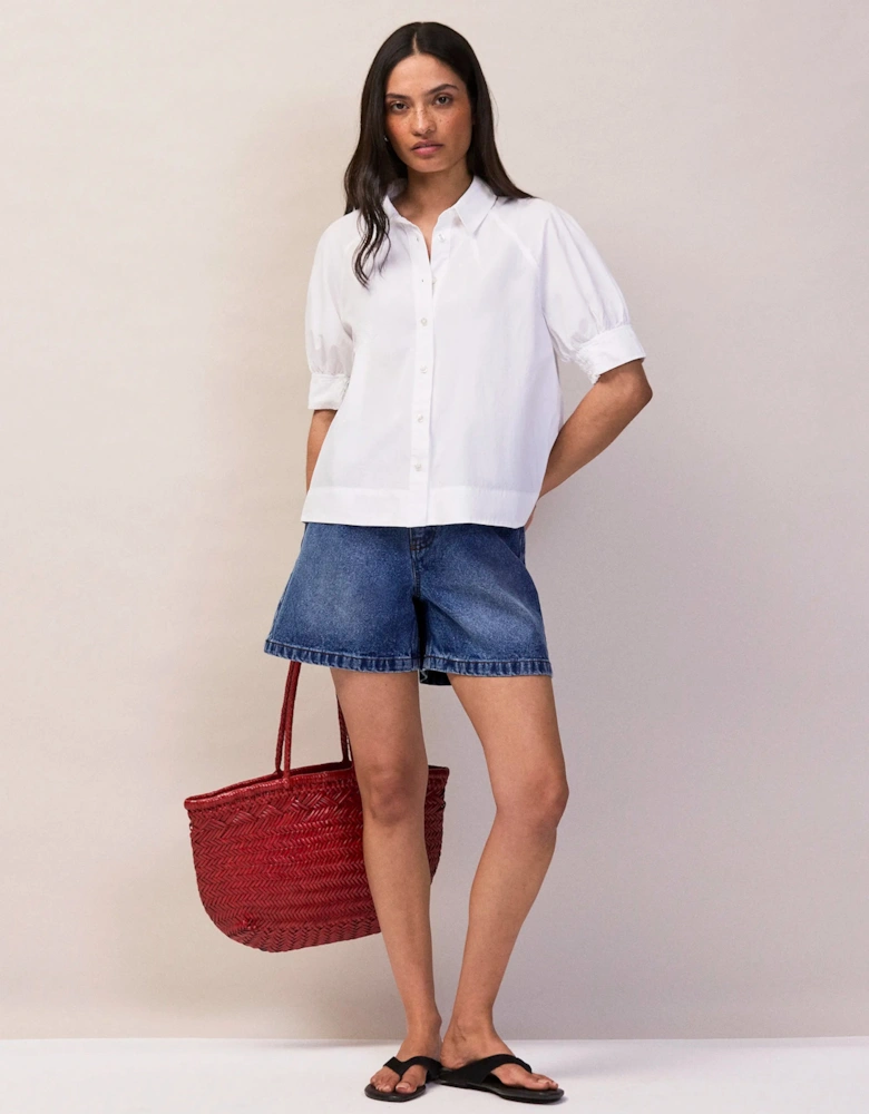 White Cotton Poplin Short Sleeve Shirt
