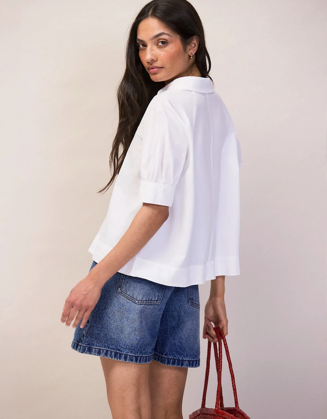 White Cotton Poplin Short Sleeve Shirt