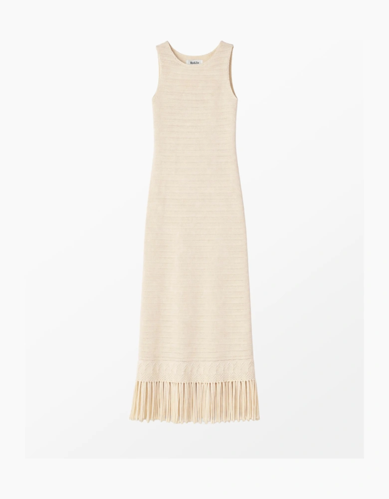 Petite Cream Knit Fringe Hem Dress