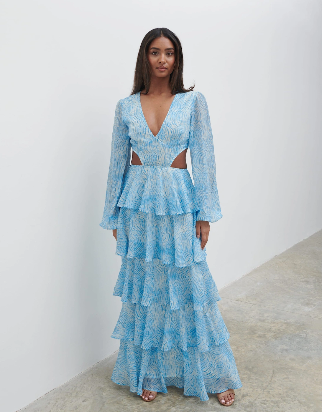 Ashton Cut Out Maxi Dress - Blue Swirl