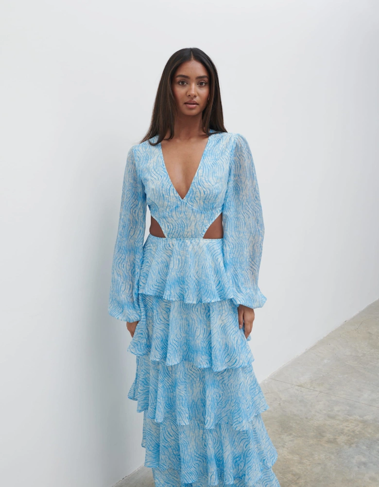 Ashton Cut Out Maxi Dress - Blue Swirl
