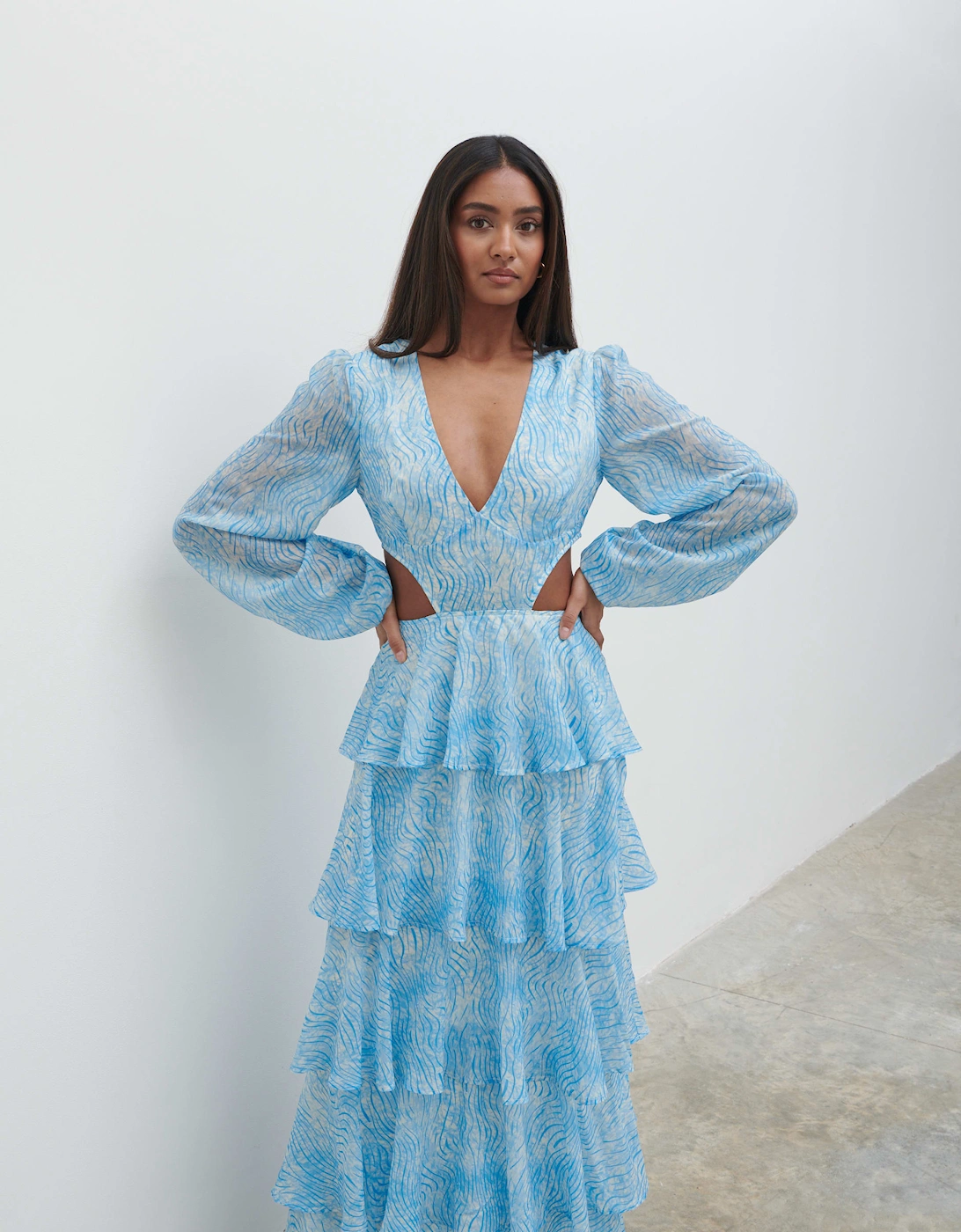 Ashton Cut Out Maxi Dress - Blue Swirl