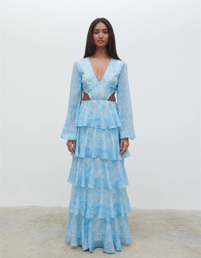Ashton Cut Out Maxi Dress - Blue Swirl