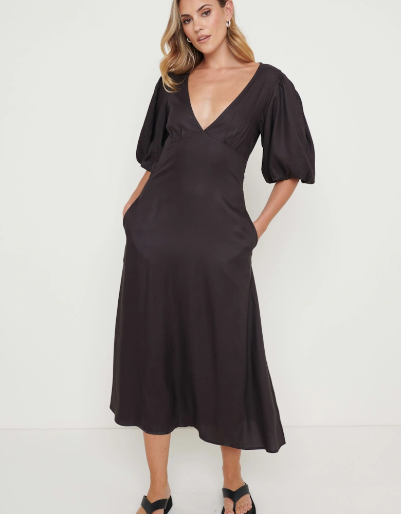 Jeanelle Puff Sleeve Backless Dress - Black