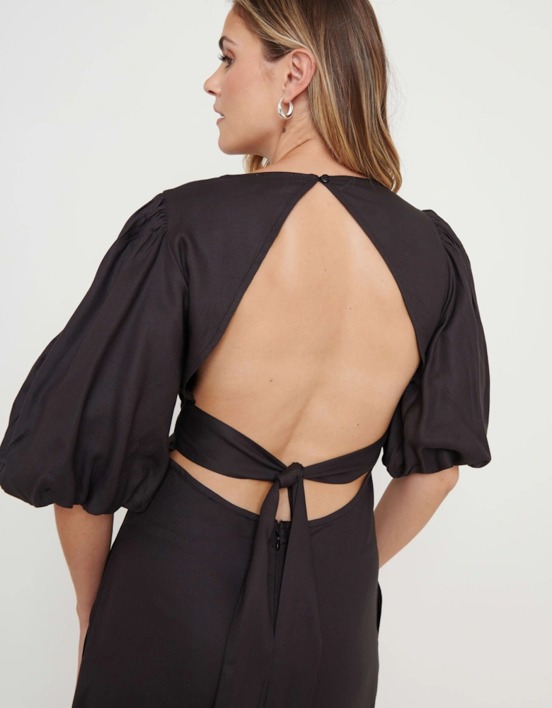 Jeanelle Puff Sleeve Backless Dress - Black