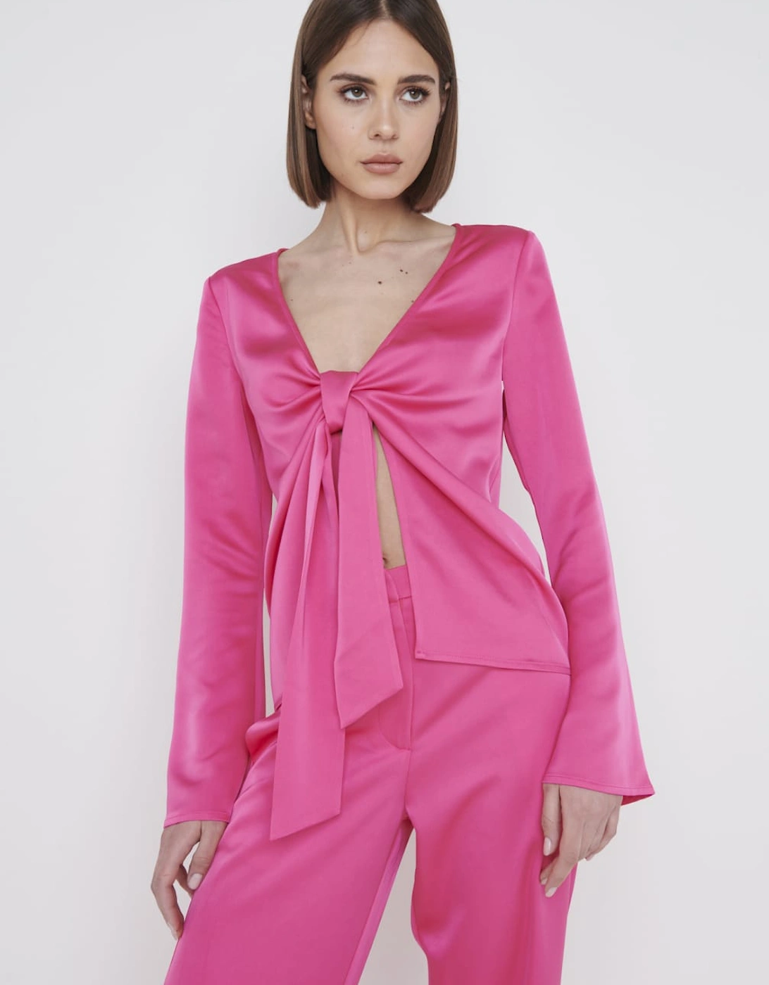 Ashley Tie Drape Top - Fuchsia