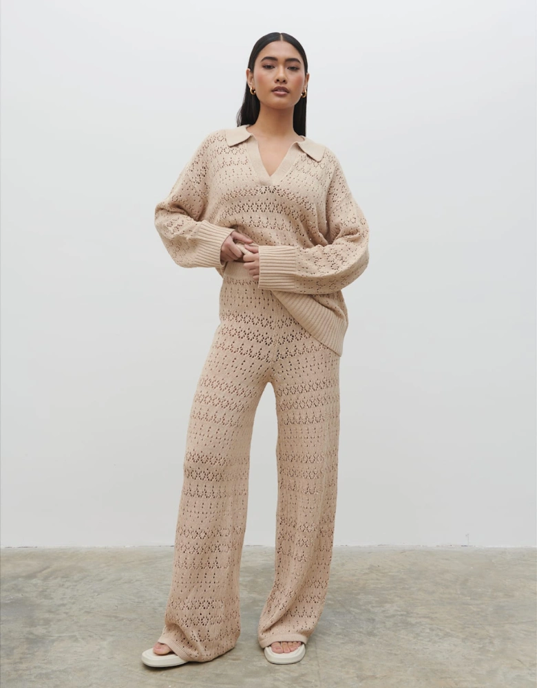 Eda Crotchet Knit Trousers - Oatmeal