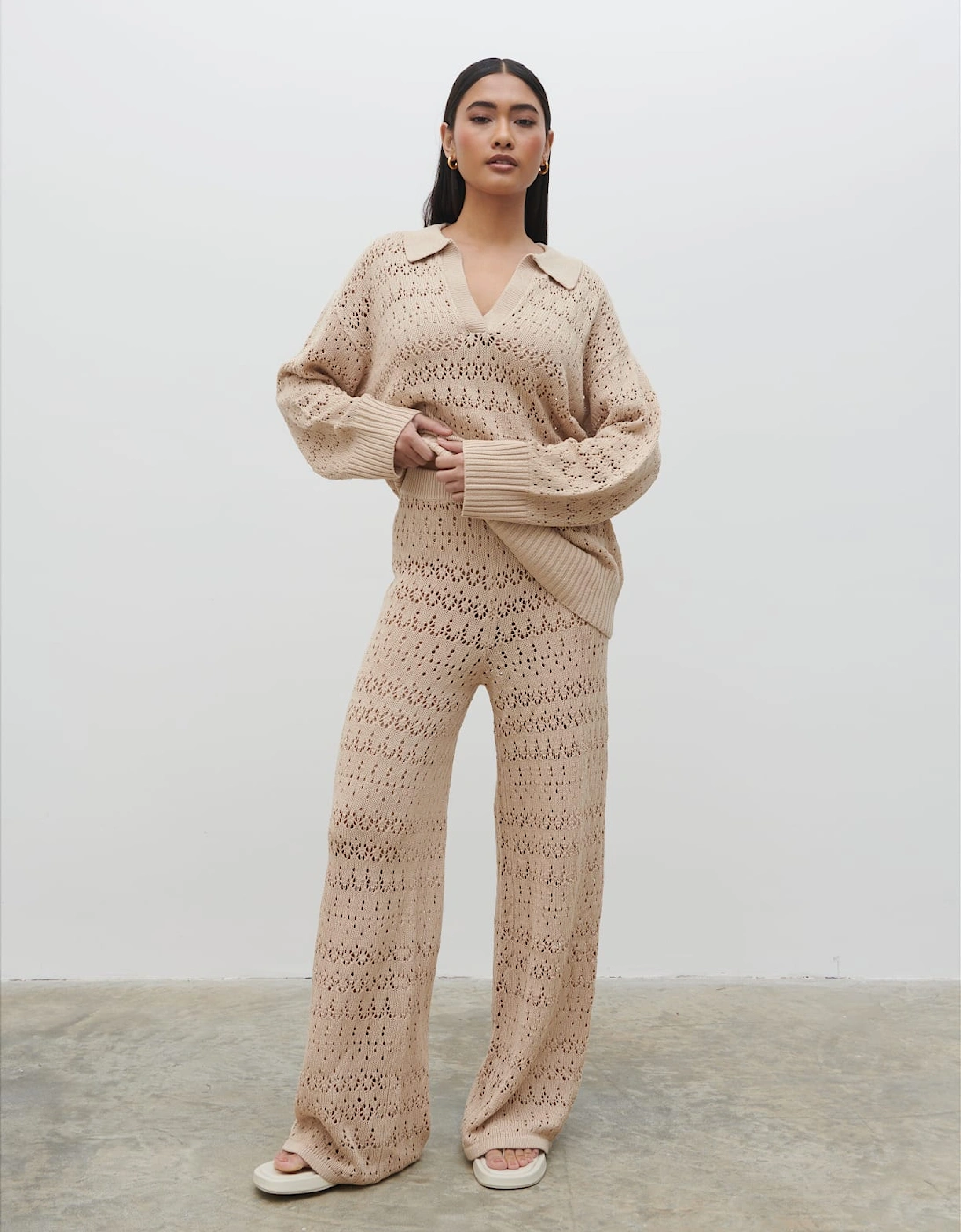 Eda Crotchet Knit Trousers - Oatmeal