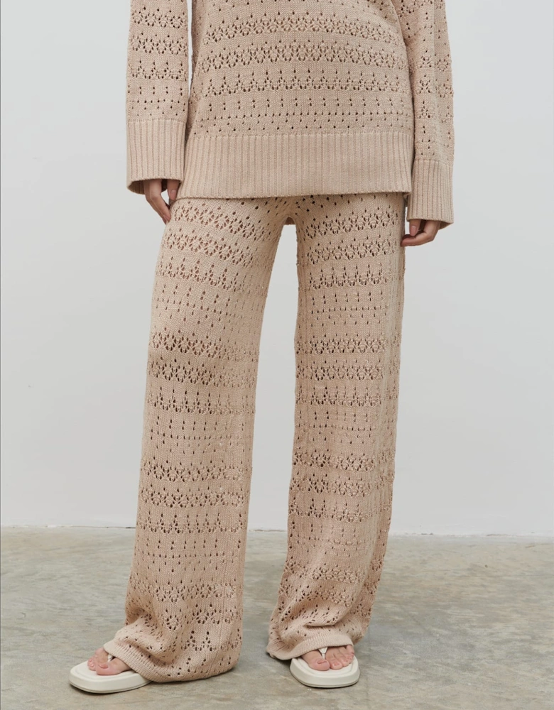 Eda Crotchet Knit Trousers - Oatmeal