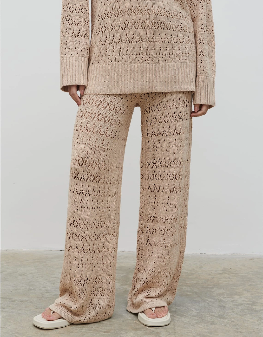 Eda Crotchet Knit Trousers - Oatmeal