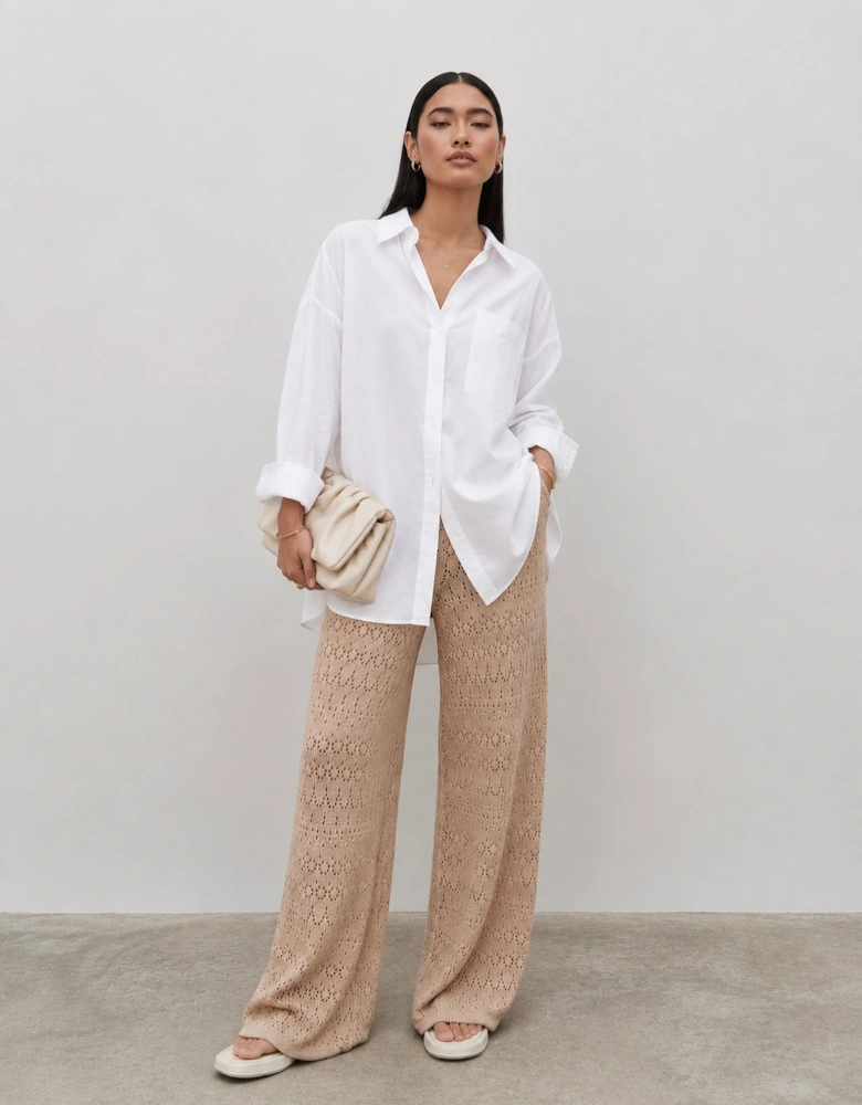 Eda Crotchet Knit Trousers - Oatmeal
