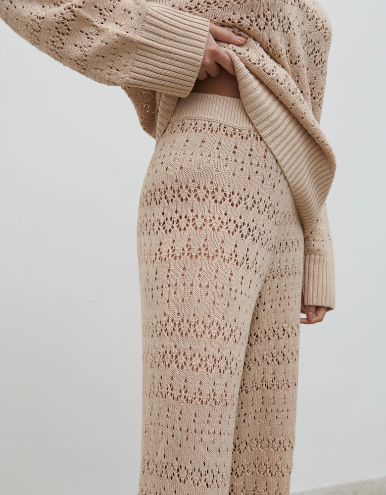 Eda Crotchet Knit Trousers - Oatmeal