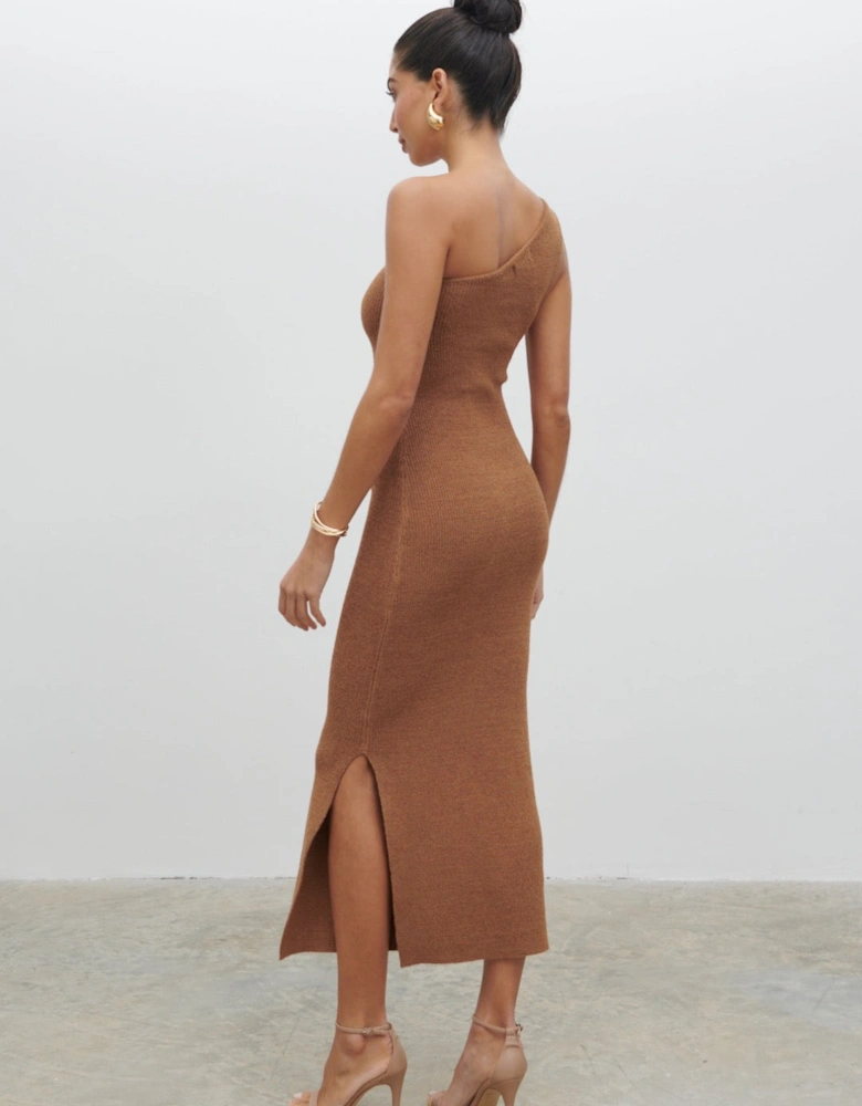 Juno One Shoulder Knit Midaxi Dress - Almond