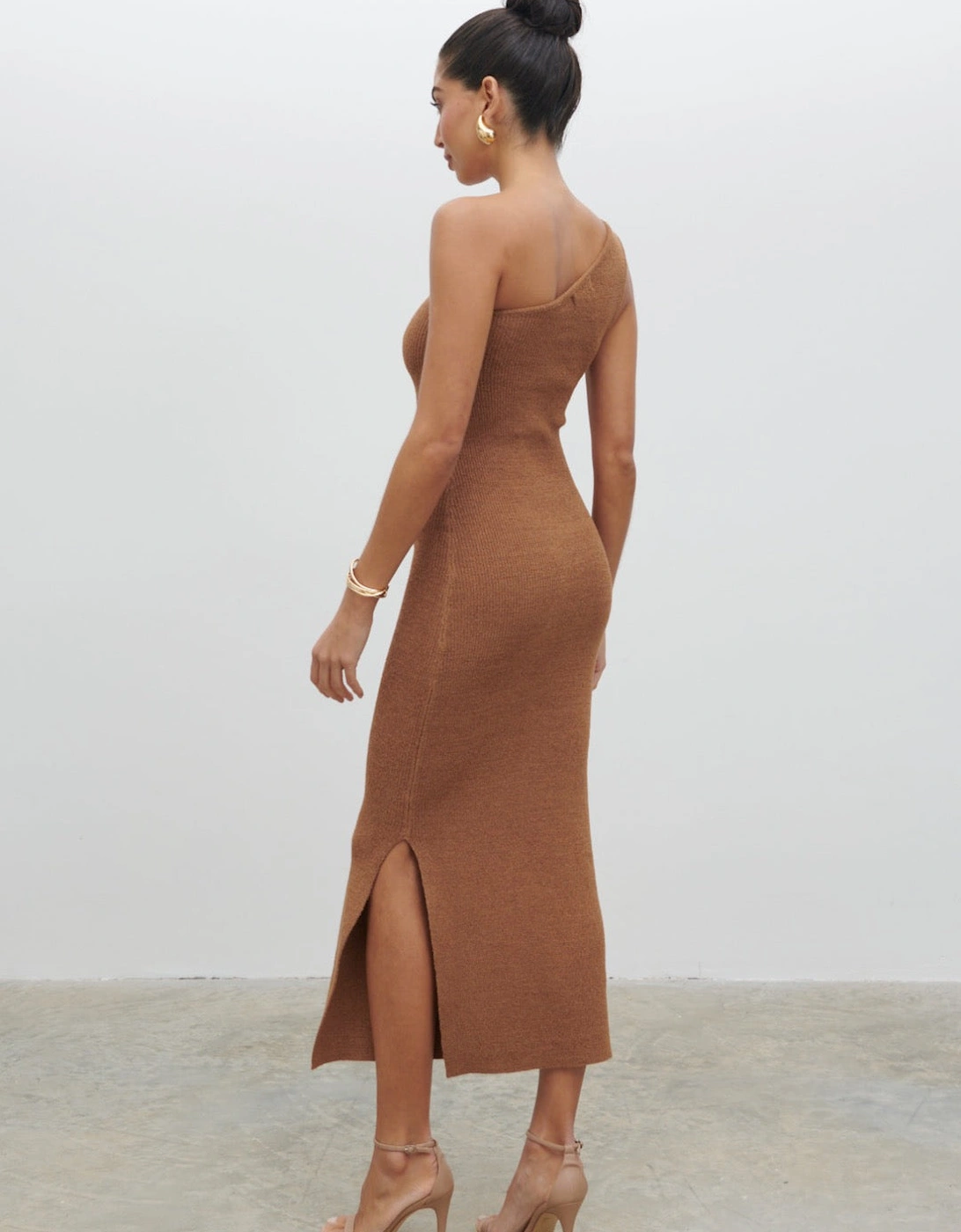 Juno One Shoulder Knit Midaxi Dress - Almond
