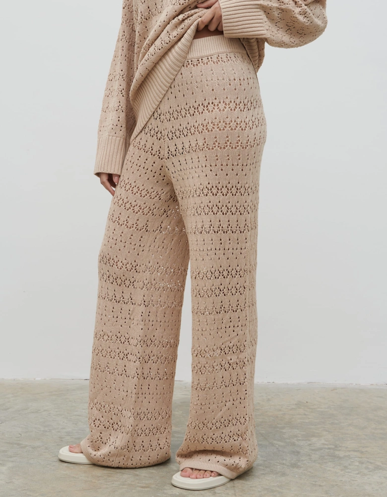 Eda Crotchet Knit Trousers - Oatmeal