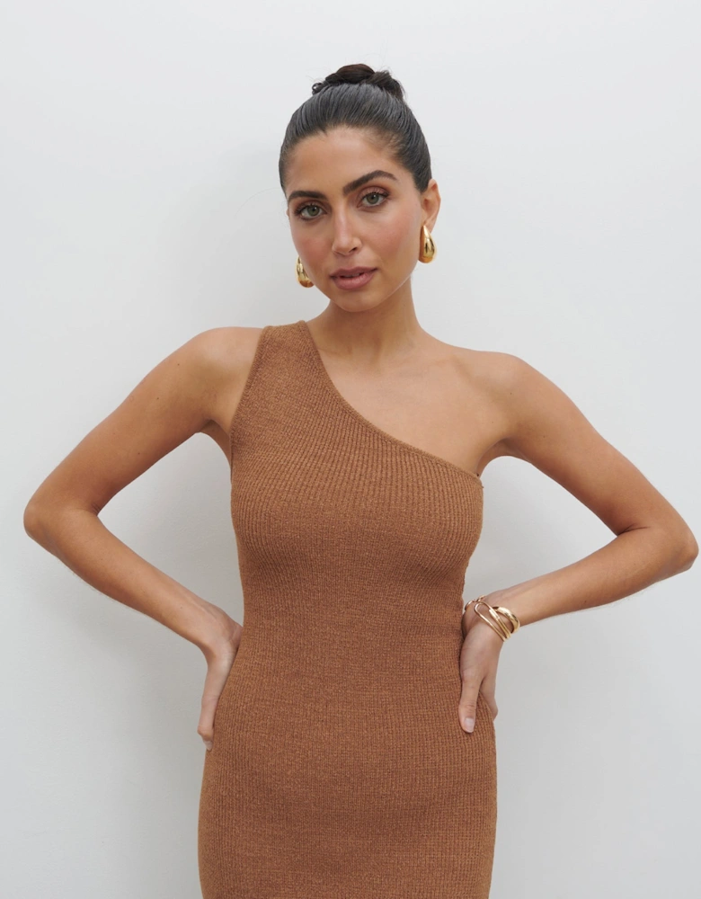 Juno One Shoulder Knit Midaxi Dress - Almond