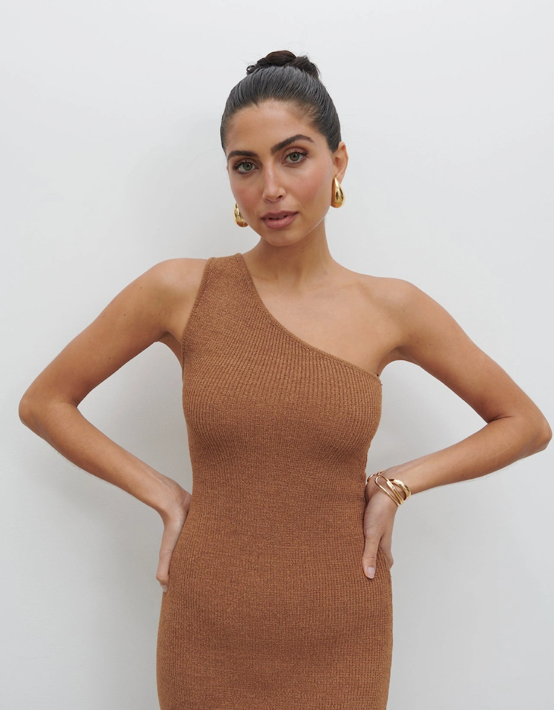Juno One Shoulder Knit Midaxi Dress - Almond