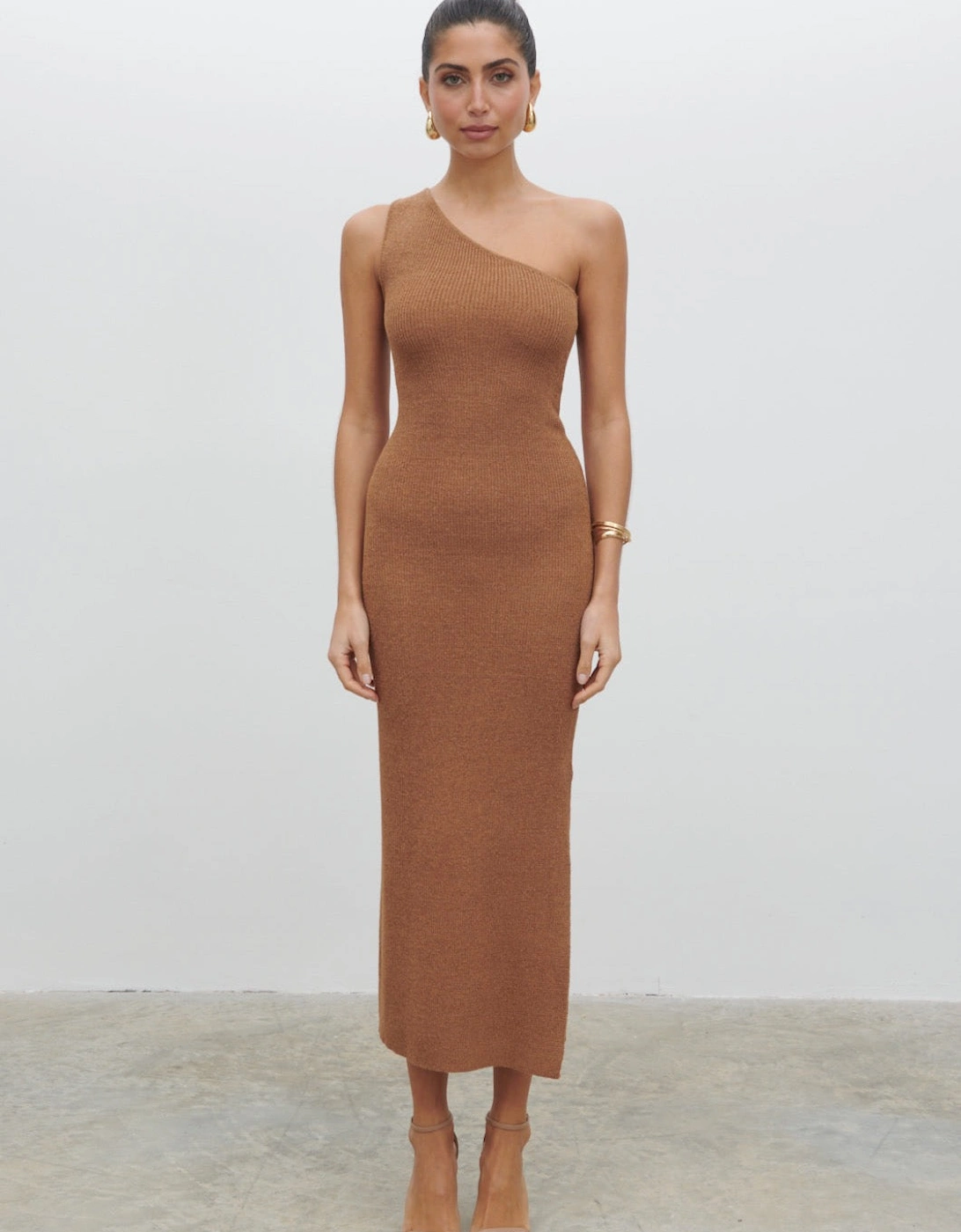 Juno One Shoulder Knit Midaxi Dress - Almond