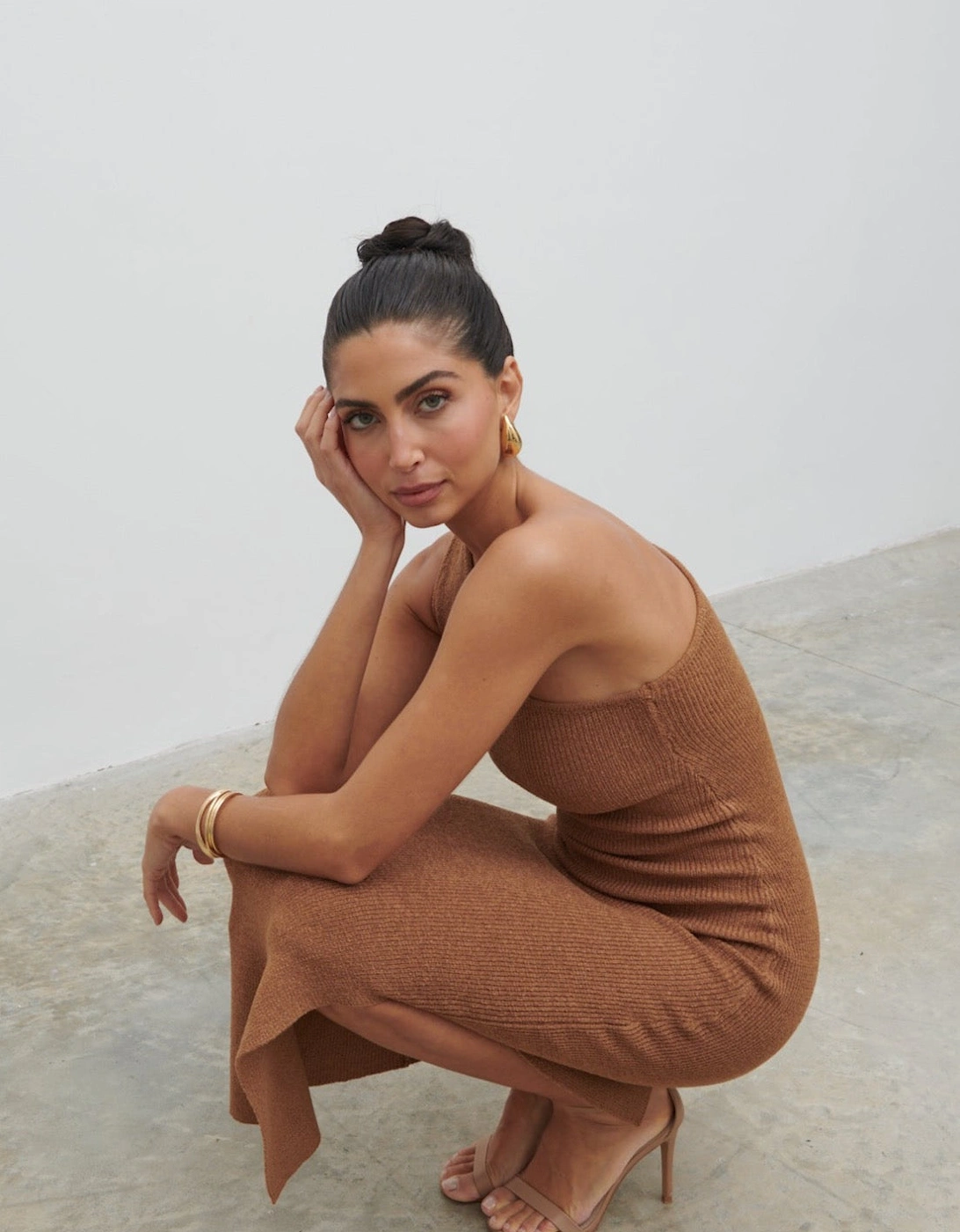 Juno One Shoulder Knit Midaxi Dress - Almond