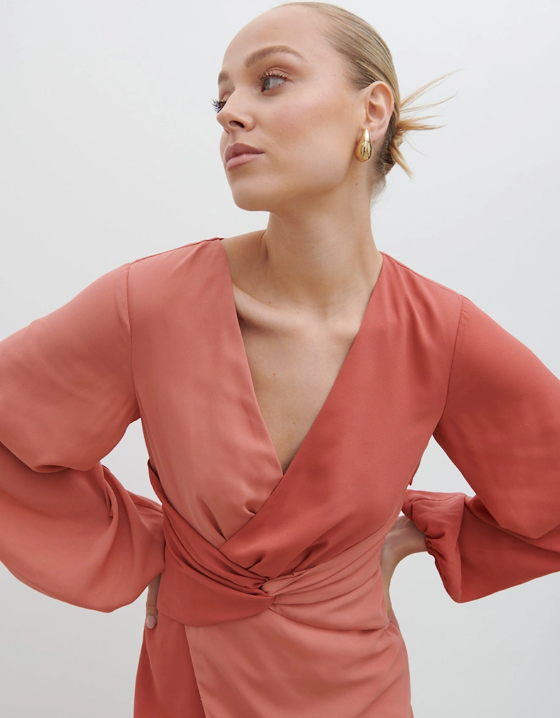 Friena Knot Contrast Midaxi Dress - Terracotta and Dusky Rose