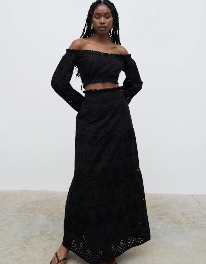Lilla Broderie Maxi Skirt - Black