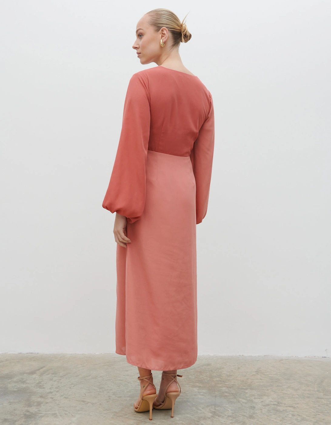 Friena Knot Contrast Midaxi Dress - Terracotta and Dusky Rose
