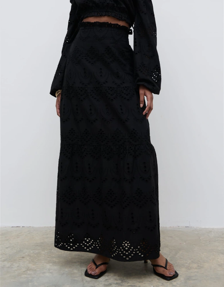 Lilla Broderie Maxi Skirt - Black