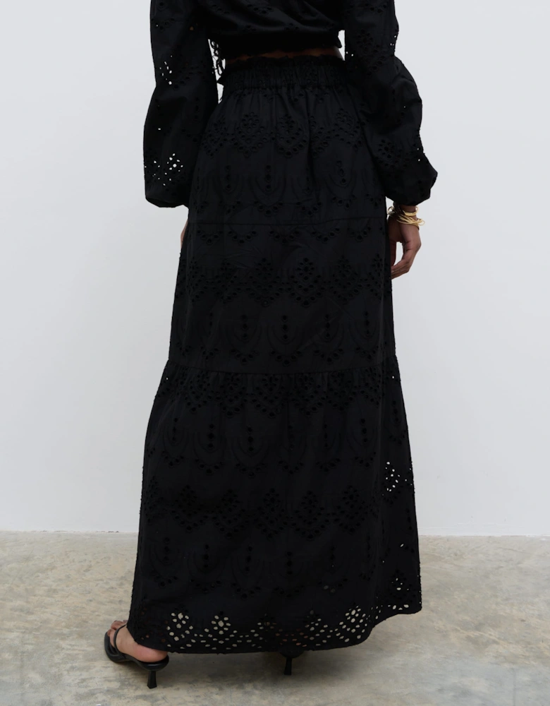 Lilla Broderie Maxi Skirt - Black