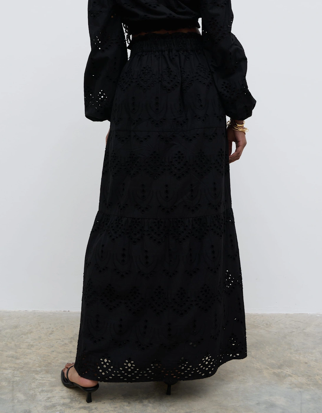 Lilla Broderie Maxi Skirt - Black
