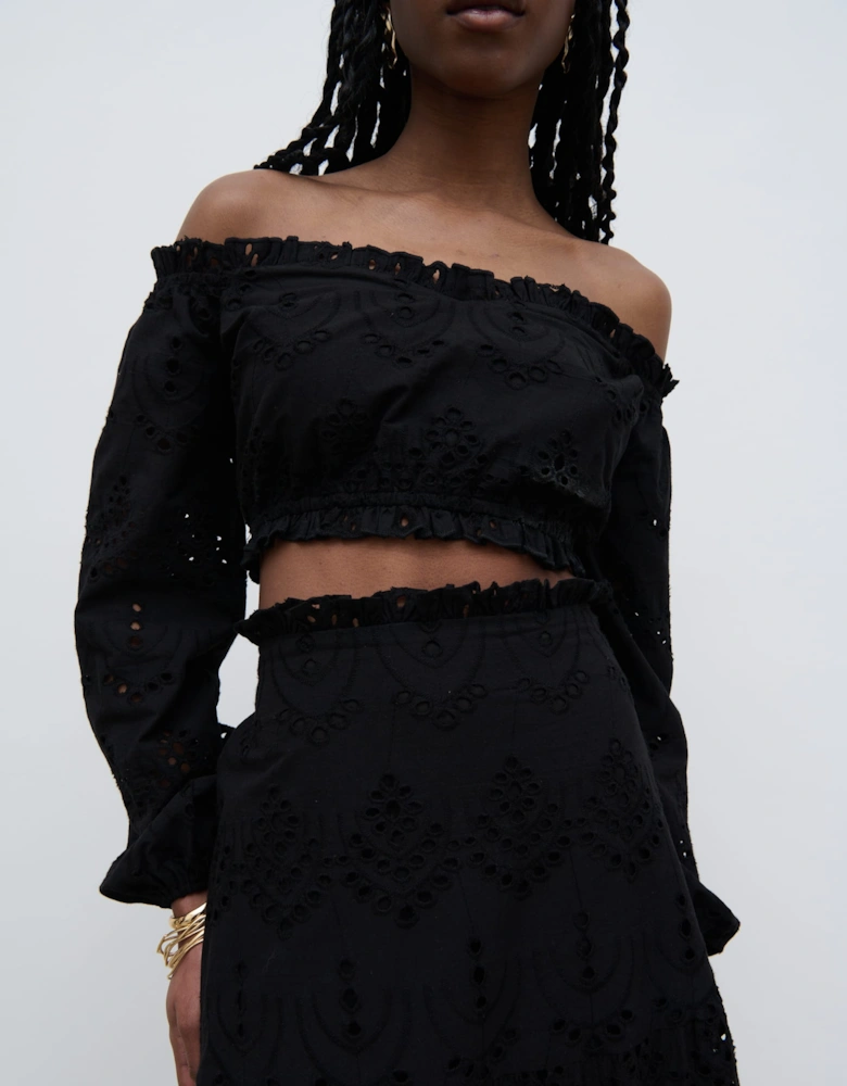 Lilla Broderie Maxi Skirt - Black