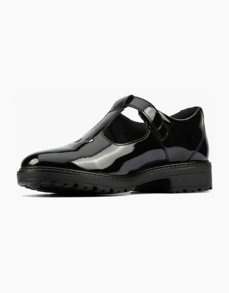 Clarks Dempster Bar Youth Black Patent school shoe