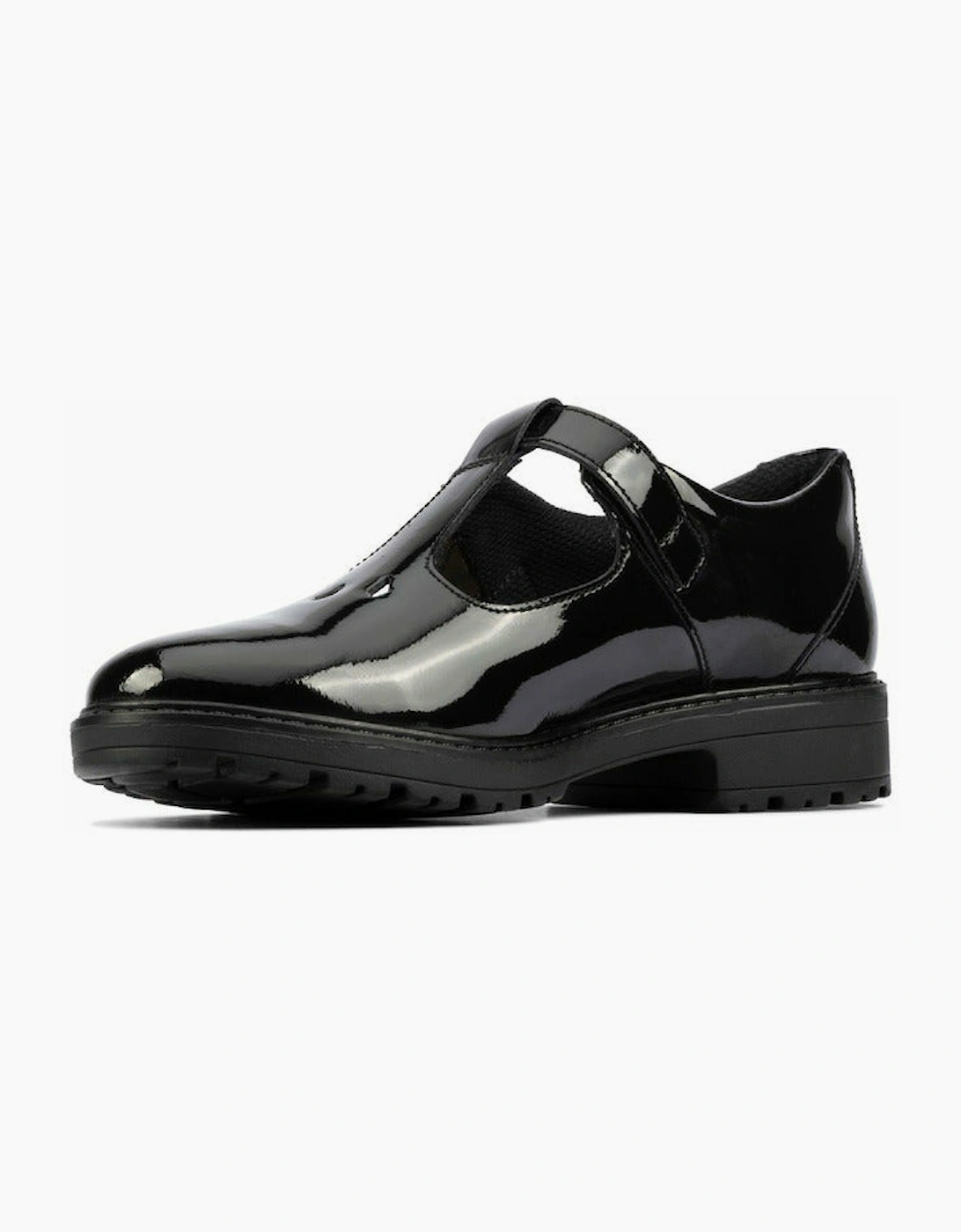 Clarks Dempster Bar Youth Black Patent school shoe