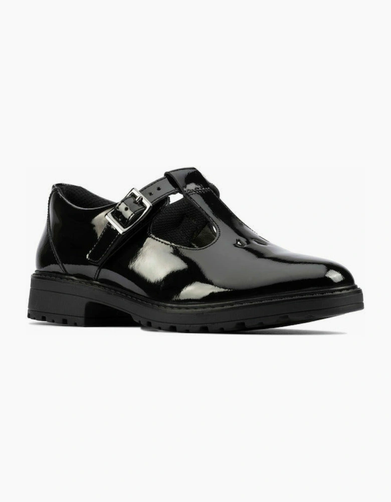 Clarks Dempster Bar Youth Black Patent school shoe