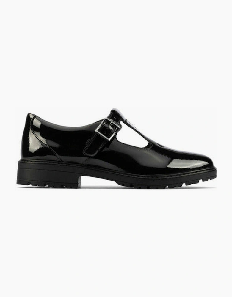 Clarks Dempster Bar Youth Black Patent school shoe