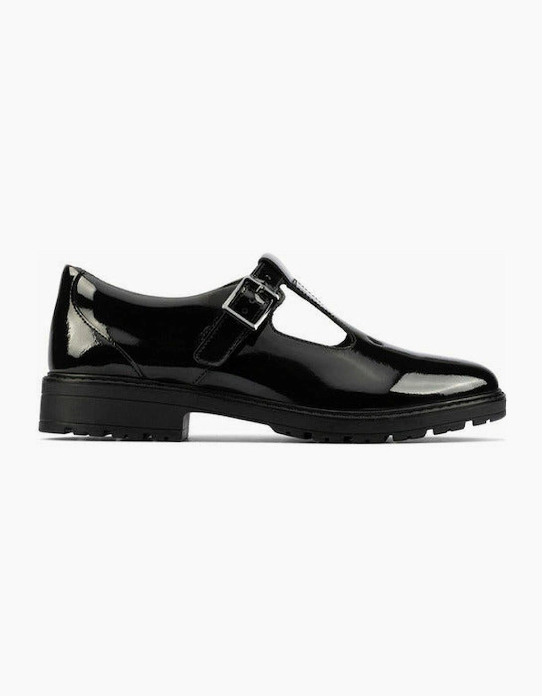 Clarks Dempster Bar Youth Black Patent school shoe
