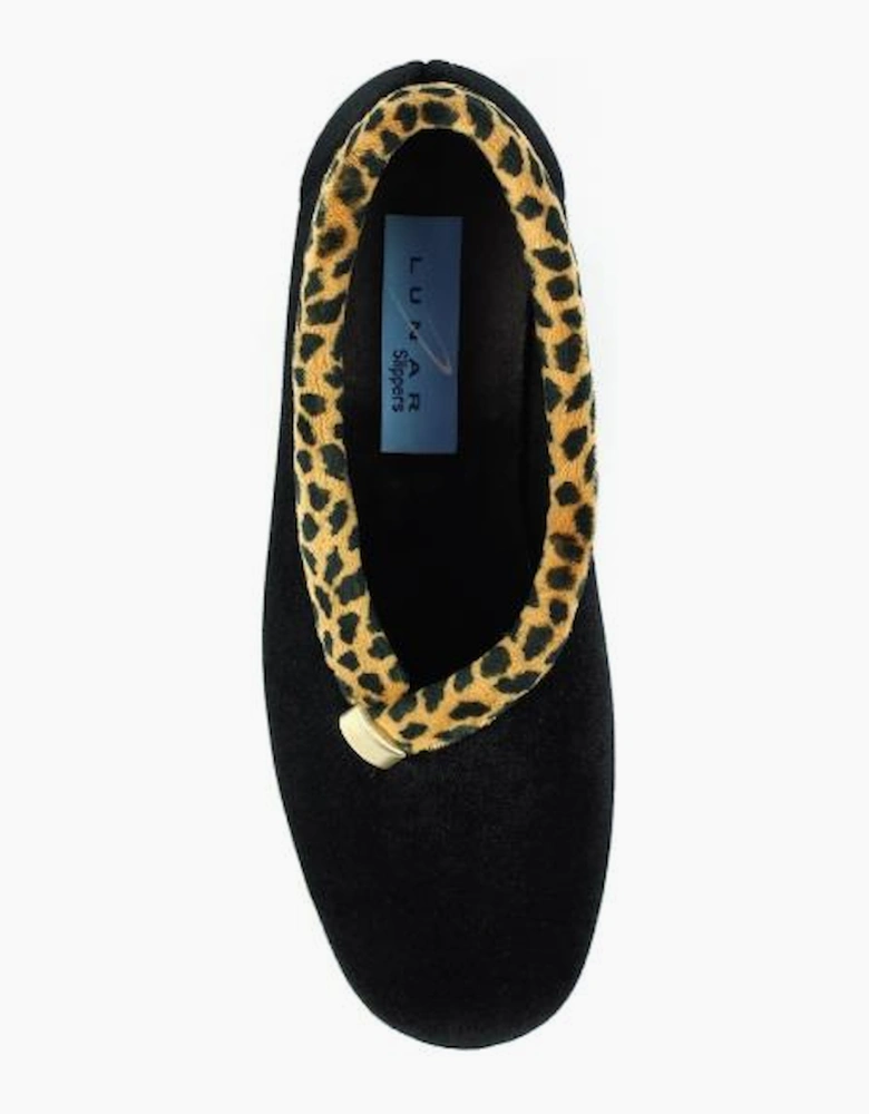 Lunar Paloma Black Ocelot Trim Slipper KLA005