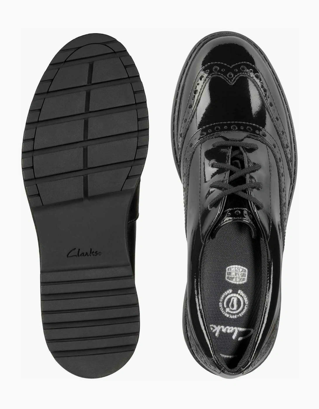 Clarks Loxham Brogue Youth black patent