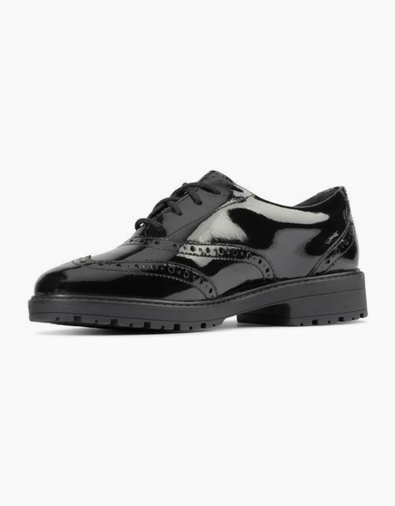 Clarks Loxham Brogue Youth black patent