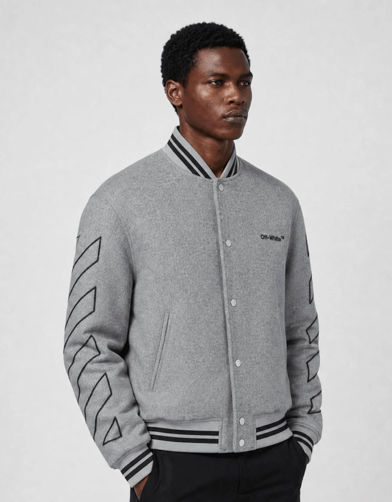 Off-White Diagonal Outline Varsity Jacket Grey