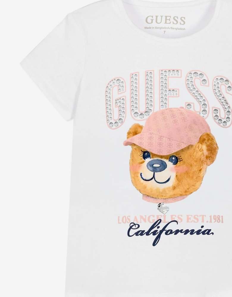 Guess Girls Bear Logo T-Shirt in White
