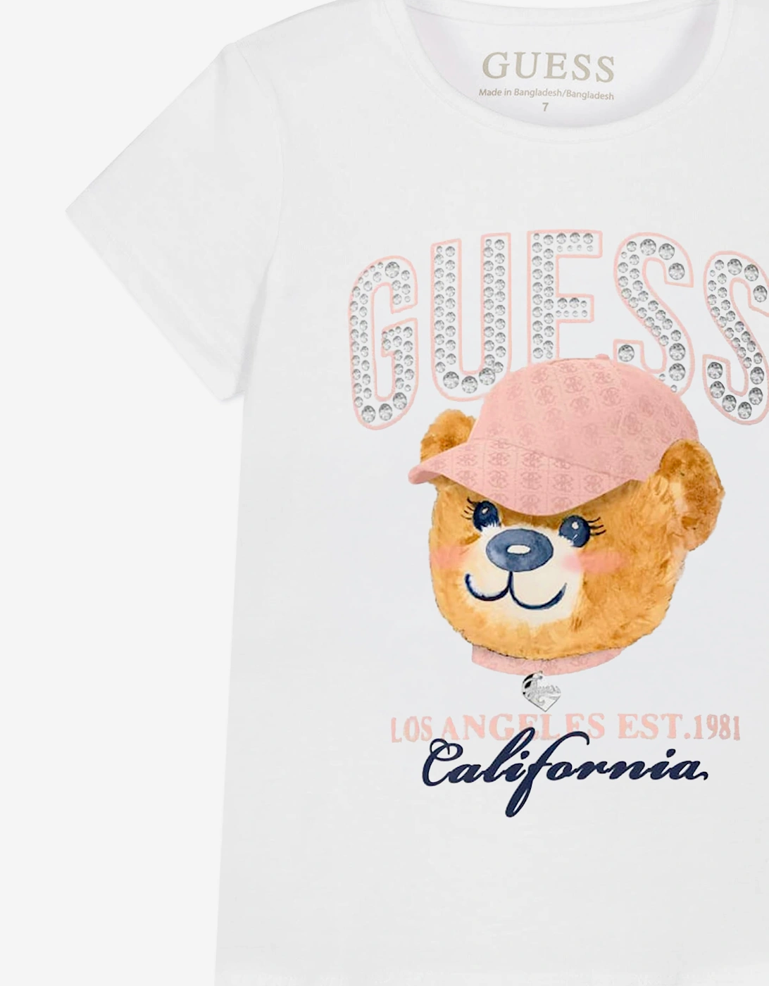 Guess Girls Bear Logo T-Shirt in White