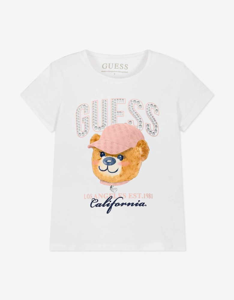 Guess Girls Bear Logo T-Shirt in White