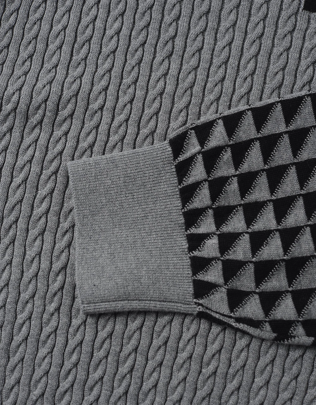 Knit Geometric Jacquard Sweater Grey
