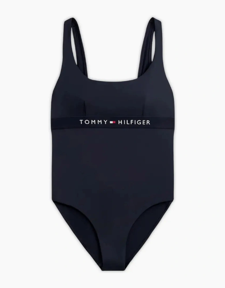 Logo Band One-Piece Swimsuit, Navy