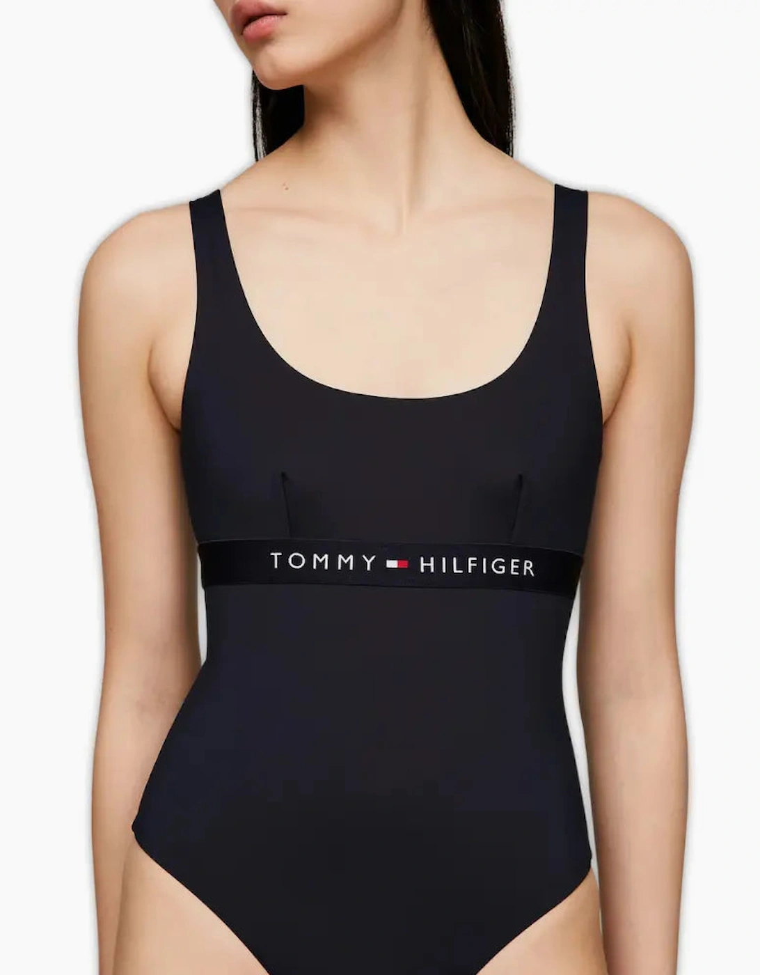 Logo Band One-Piece Swimsuit, Navy