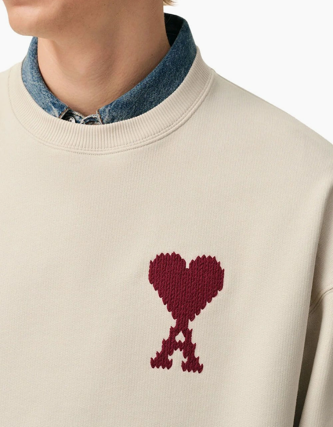 Men's Ami White Moonlight Cotton 'AMI DE COEUR' Heavy Loopback Sweatshirt