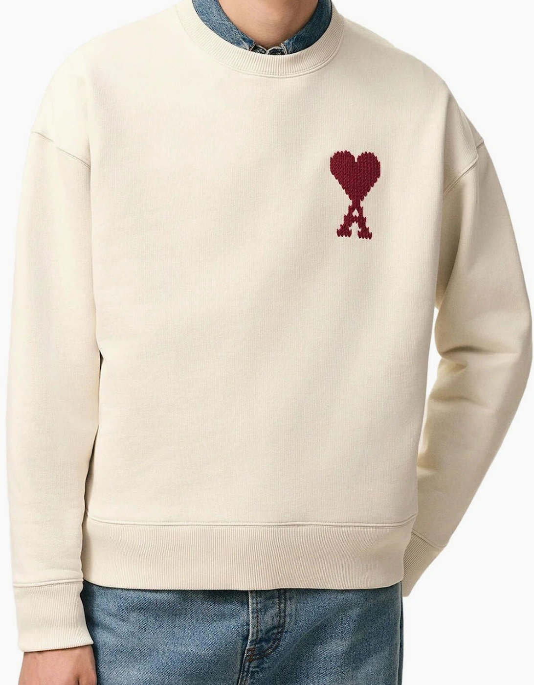 Men's Ami White Moonlight Cotton 'AMI DE COEUR' Heavy Loopback Sweatshirt