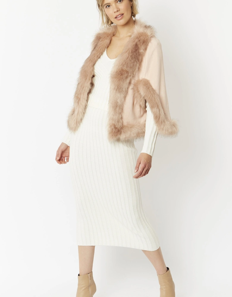 Pink Faux Fur Faux Suede Cape Jacket