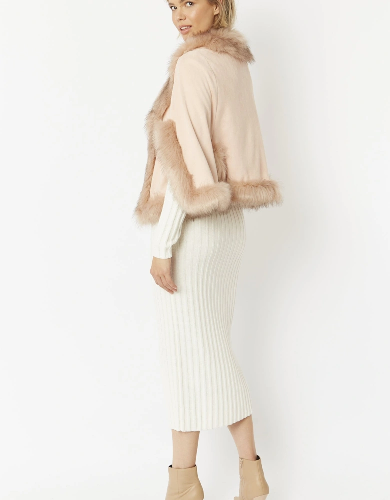 Pink Faux Fur Faux Suede Cape Jacket