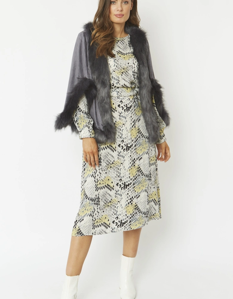 Grey Faux Fur Faux Suede Cape Jacket